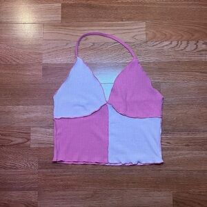 Primark Pink and White Ribbed Top